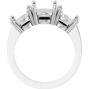14K White Gold 10x8 mm Oval Three-Stone Engagement Ring Mounting