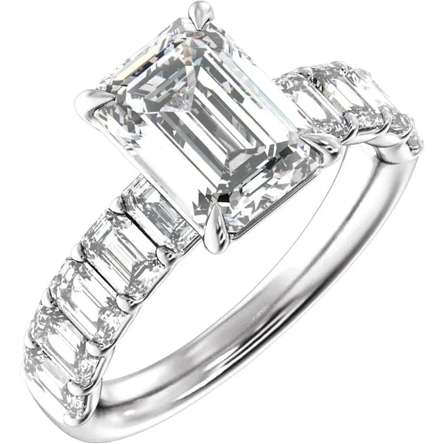 14K White Gold Emerald 2 CTW Lab-Grown Diamond Semi-Set Engagement Ring