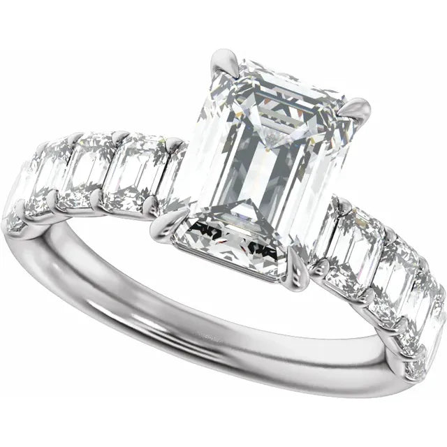 14K White Gold Emerald 2 CTW Lab-Grown Diamond Semi-Set Engagement Ring