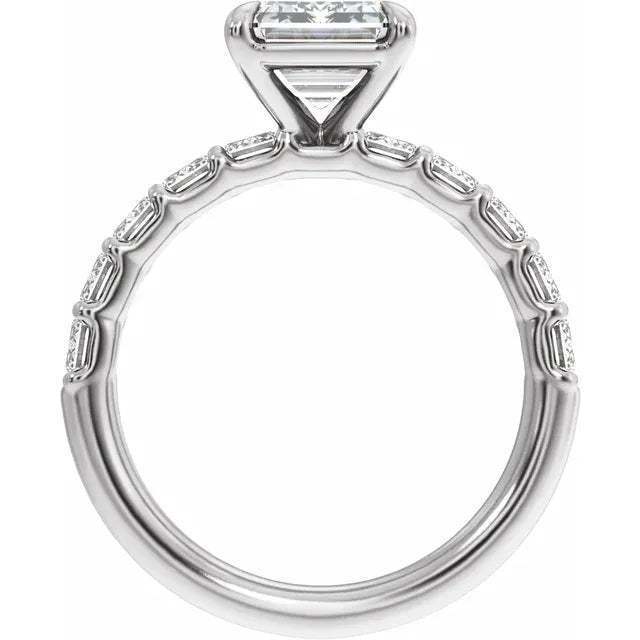 14K White Gold Emerald 2 CTW Lab-Grown Diamond Semi-Set Engagement Ring