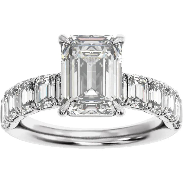 14K White Gold Emerald 2 CTW Lab-Grown Diamond Semi-Set Engagement Ring