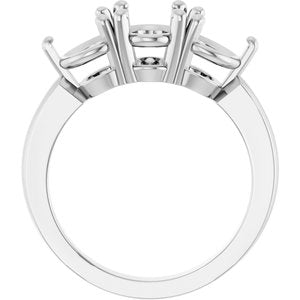 14K White Gold 8x6 mm Oval Three-Stone Engagement Ring Mounting