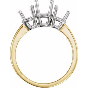 14K Yellow/White Gold Three-Stone Engagement Ring Mounting