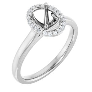 14K White Gold 7x5 mm Oval .08 CTW Natural Diamond Semi-Set Engagement Ring