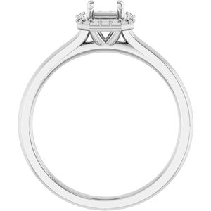 14K White Gold 6x4 mm Emerald Halo-Style Engagement Ring Mounting