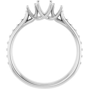 14K White Gold 6x4 mm Emerald Three-Stone Engagement Ring Mounting