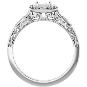 14K White Gold 5.2 mm Round Sculptural Halo-Style Engagement Ring Mounting