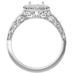 14K White Gold 6.5 mm Round Sculptural Halo-Style Engagement Ring Mounting