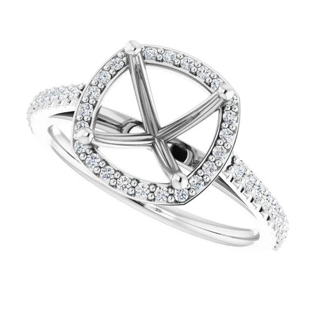 14K White Gold Cushion Halo-Style Engagement Ring Mounting