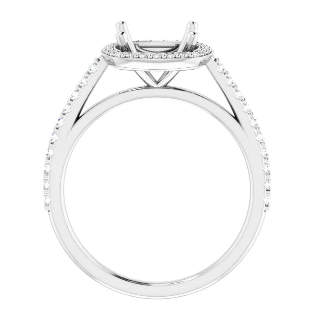 14K White Gold Cushion Halo-Style Engagement Ring Mounting
