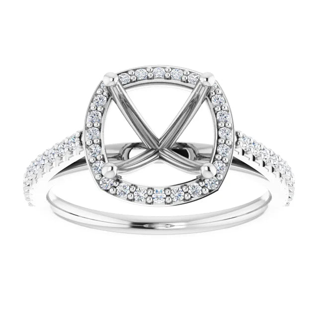 14K White Gold Cushion Halo-Style Engagement Ring Mounting