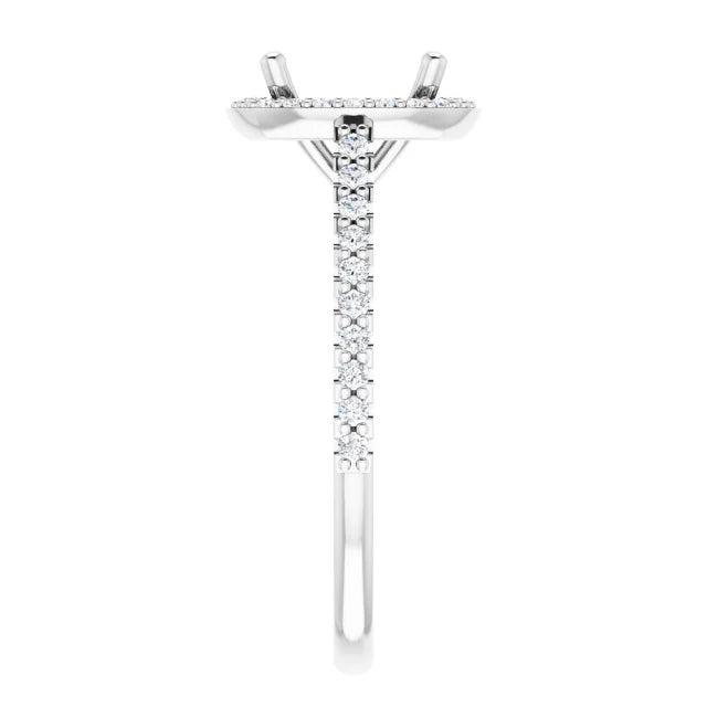 14K White Gold Cushion Halo-Style Engagement Ring Mounting