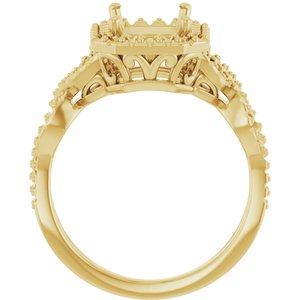 14K Yellow Gold 9x7 mm Emerald Infinity-Inspired Halo-Style Engagement Ring Mounting