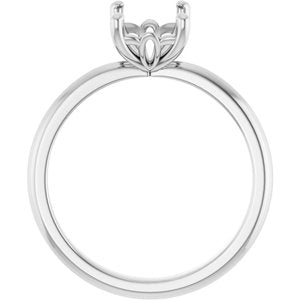 14K White Gold 8x6 mm Emerald Solitaire Engagement Ring Mounting