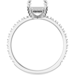 14K White Gold 8x6 mm Emerald Engagement Ring Mounting