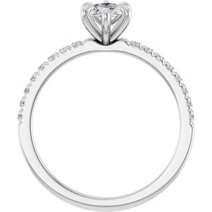 14K White Gold 7x5 mm Oval 1/6 CTW Natural Diamond Semi-Set French-Set Engagement Ring