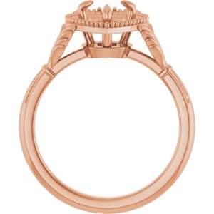 14K Rose Gold 6.5 mm Round Claddagh Claw Prong Engagement Ring Mounting