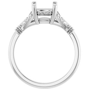 18K White Gold 7 mm Cushion Solitaire Engagement Ring Mounting