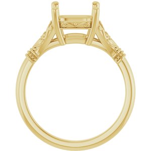 10K Yellow Gold 8 mm Asscher Solitaire Engagement Ring Mounting