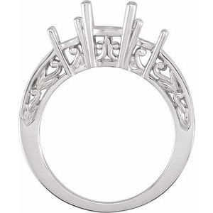 14K White Gold Three-Stone Engagement Ring Mounting