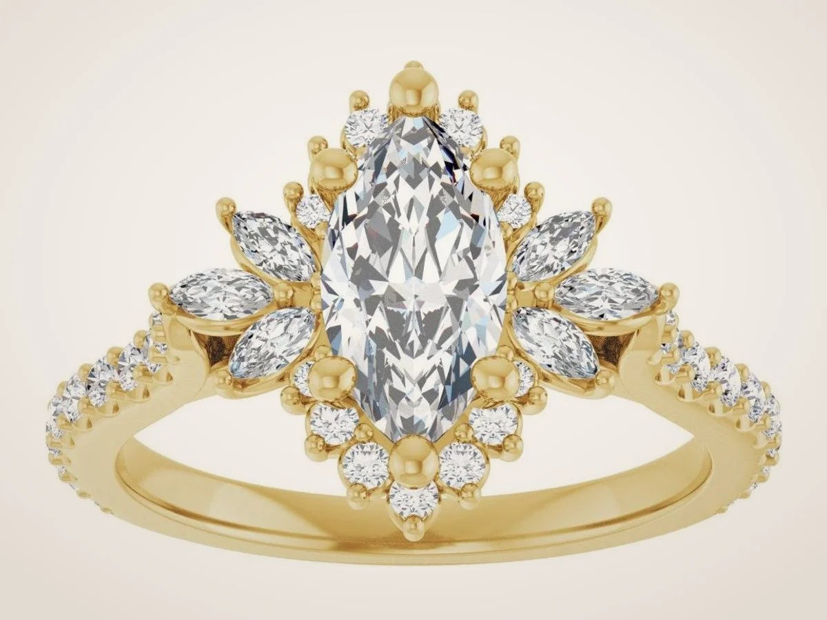 14K Yellow Gold 10x5 mm Marquise 5/8 CTW Lab-Grown Diamond Semi-Set Halo-Style Engagement Ring