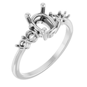 14K White Gold 8x6 mm Oval Accented Engagement Ring Mounting