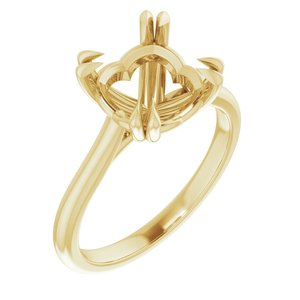 14K Yellow Gold 9 mm Cushion Solitaire Engagement Ring Mounting
