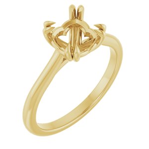 14K Yellow Gold 7 mm Cushion Solitaire Engagement Ring Mounting