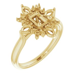 14K Yellow Gold 6x4 mm Emerald Engagement Ring Mounting