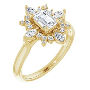 14K Yellow Gold 6x4 mm Emerald 1/3 CTW Natural Diamond Semi-Set Engagement Ring