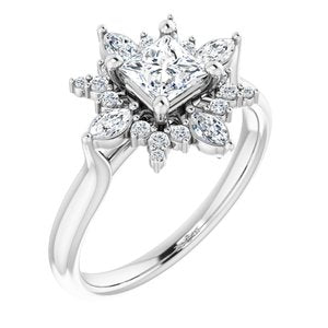 14K White Gold 4.5x4.5 mm Square 1/3 CTW Natural Diamond Semi-Set Engagement Ring
