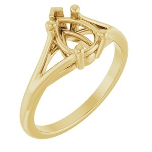 14K Yellow Gold 8x6 mm Pear 4-Prong Cathedral Split Shank Engagement Ring Mounting