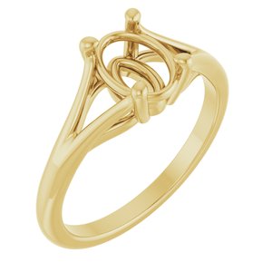 14K Yellow Gold 8x6 mm Oval 4-Prong Cathedral Split Shank Engagement Ring Mounting