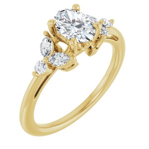 14K Yellow Gold 7x5 mm Oval 1/4 CTW Natural Diamond Semi-Set Engagement Ring