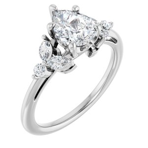 14K White Gold 8x6 mm Pear 1/4 CTW Natural Diamond Semi-Set Engagement Ring