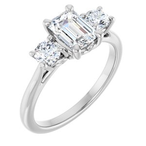 14K White Gold 7x5 mm Emerald 3/8 CTW Natural Diamond Semi-Set Three-Stone Engagement Ring
