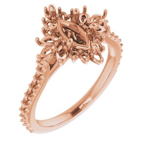 14K Rose Gold 9x4.5 mm Marquise Halo-Style Accented Engagement Ring Mounting