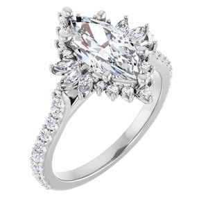14K White Gold 12x6 mm Marquise 1/2 CTW Natural Diamond Semi-Set Halo-Style Engagement Ring