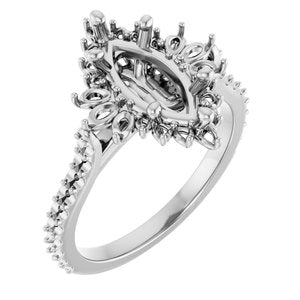14K White Gold 12x6 mm Marquise Halo-Style Accented Engagement Ring Mounting