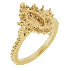 14K Yellow Gold 12x6 mm Marquise Halo-Style Accented Engagement Ring Mounting