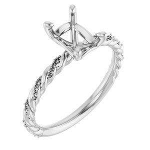 14K White Gold 7x5 mm Emerald Accented Engagement Ring Mounting