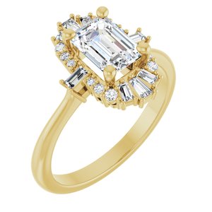 14K Yellow Gold 7x5 mm Emerald 1/4 CTW Natural Diamond Semi-Set Halo-Style Engagement Ring