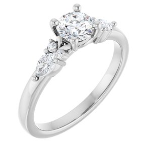 14K White Gold 5.2 mm Round 1/5 CTW Natural Diamond Semi-Set Engagement Ring
