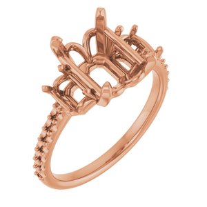 14K Rose Gold 9x7 mm Emerald Three-Stone Engagement Ring Mounting