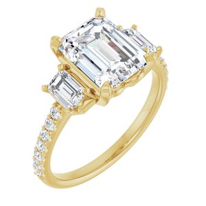 14K Yellow Gold 9x7 mm Emerald 7/8 CTW Lab-Grown Diamond Semi-Set  Engagement Ring