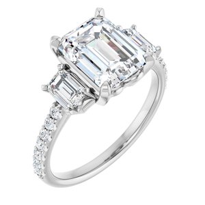 14K White Gold 9x7 mm Emerald 7/8 CTW Lab-Grown Diamond Semi-Set  Engagement Ring