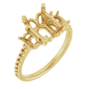 14K Yellow Gold 9x7 mm Emerald Three-Stone Engagement Ring Mounting