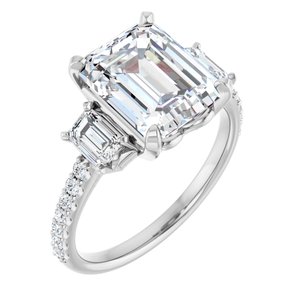 14K White Gold 10x8 mm Emerald 7/8 CTW Lab-Grown Diamond Semi-Set  Engagement Ring
