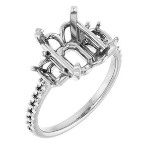 14K White Gold 10x8 mm Emerald Three-Stone Engagement Ring Mounting