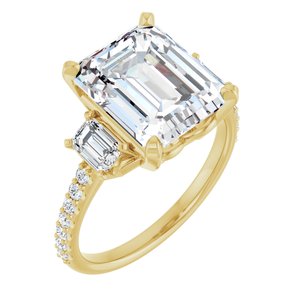 14K Yellow Gold 11x9 mm Emerald 7/8 CTW Lab-Grown Diamond Semi-Set  Engagement Ring
